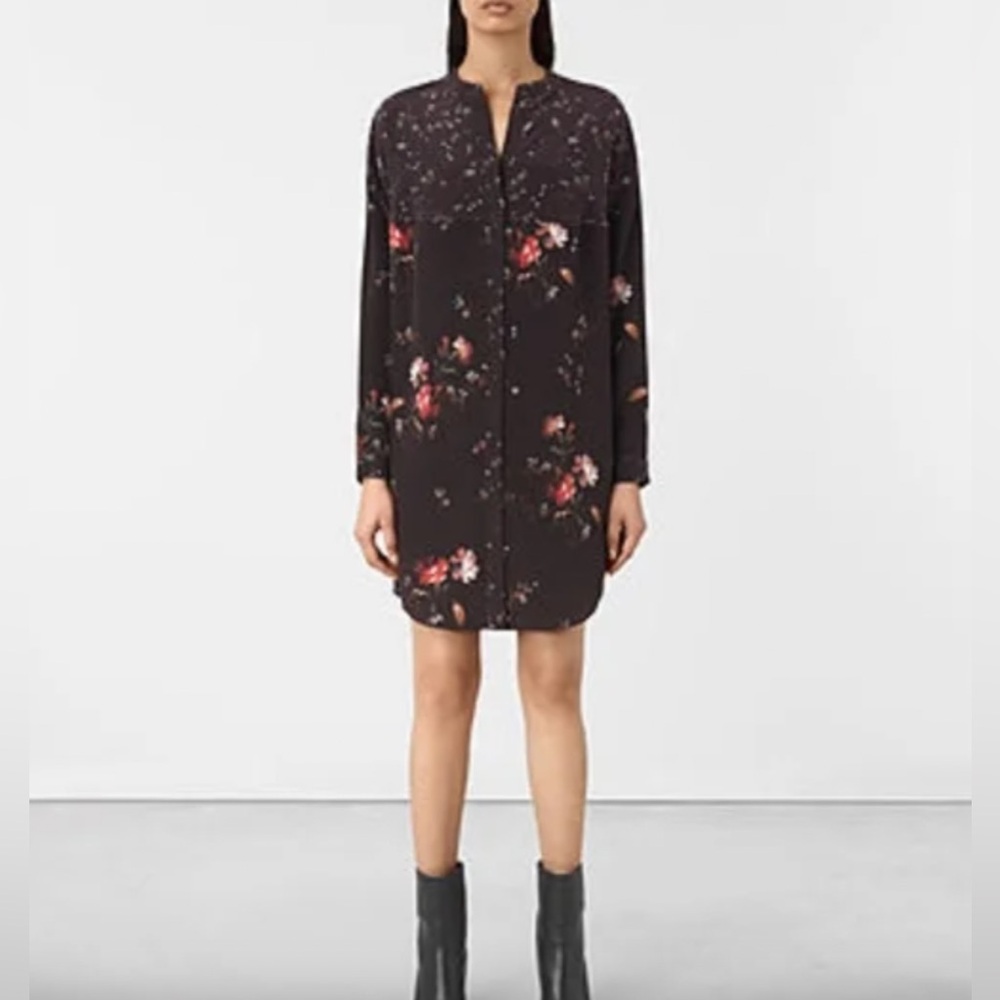 AllSaints 100% Silk Floral Dress